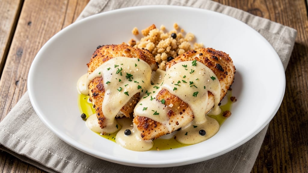 Baked Caesar Chicken With Creamy Parmesan Sauce Recipe: Crispy Crust, Rich Cheese Rivers Inside