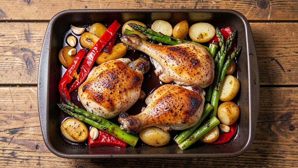 Baked Chicken Legs With Vegetables Recipe: One-Tray Roast for Hands-Off Dinner