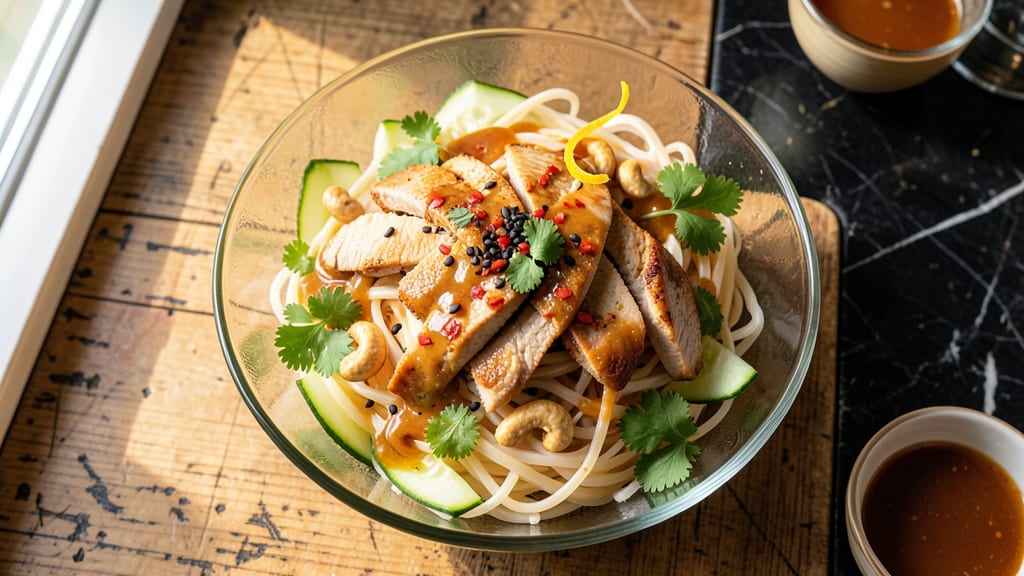 Asian Chicken Pasta Salad Recipe: Cool Noodle Bowl With Crunchy Peanut Dressing