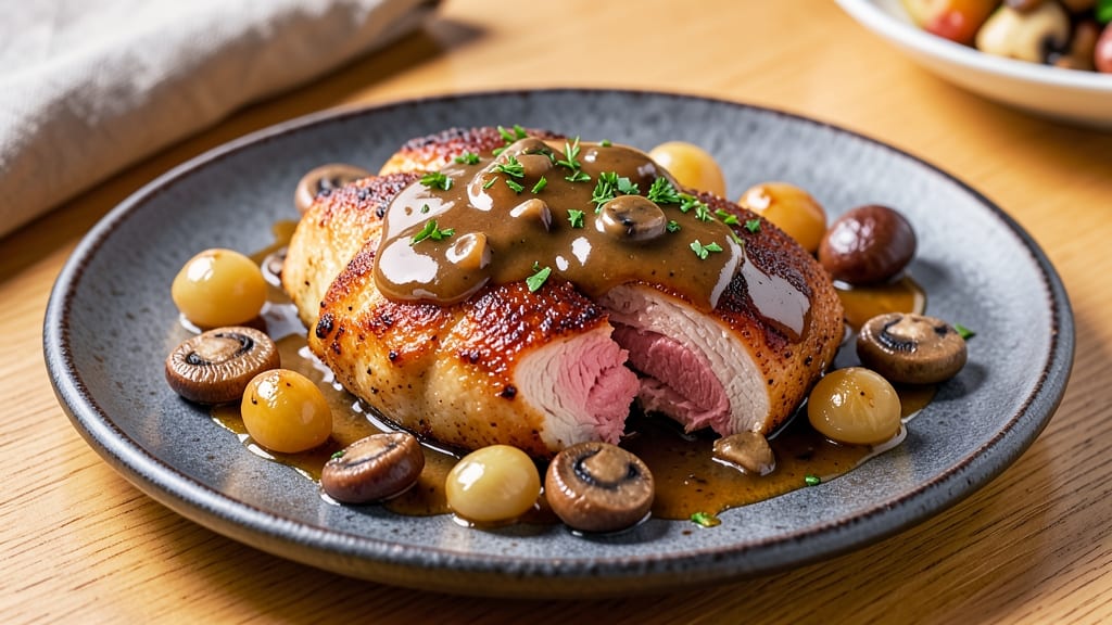 Baked Chicken with Mushroom Gravy Recipe: Savory Pan Sauce Transformed Into Rich Gravy