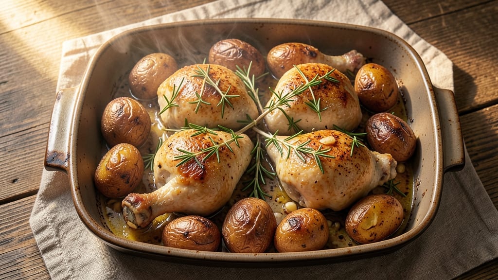 Baked Chicken Legs and Potatoes Recipe: Crispy Skin, Fluffy Potatoes, One-Pan Harmony