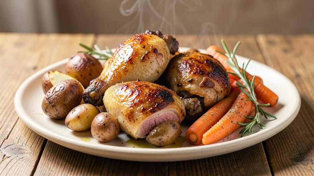 Baked Chicken Thighs With Potatoes And Carrots Recipe: One-Pan Roast With Herbed Crispiness