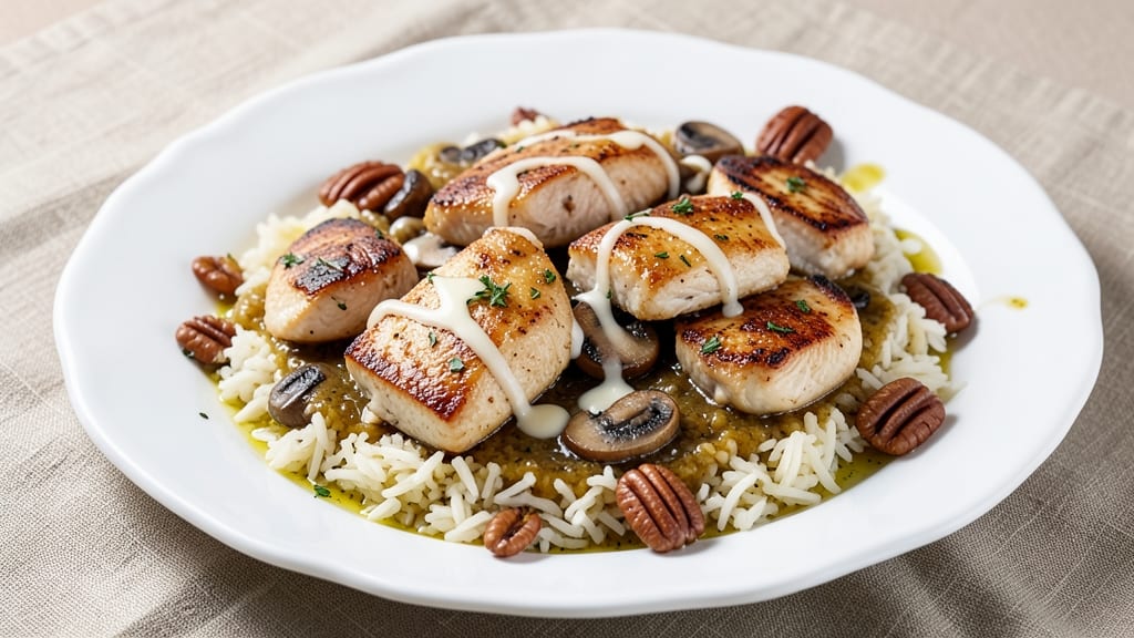 Betty Crocker Chicken À La King Recipe: Mushroom-Pecan Pilaf with Creamy Mushroom Sauce