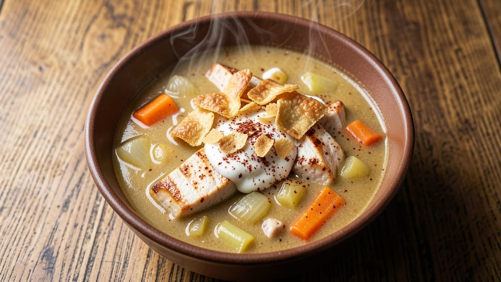 Campbell's Pub Style Chicken Pot Pie Soup Recipe: Thickened Creamy Comfort With Crispy Celery Crown