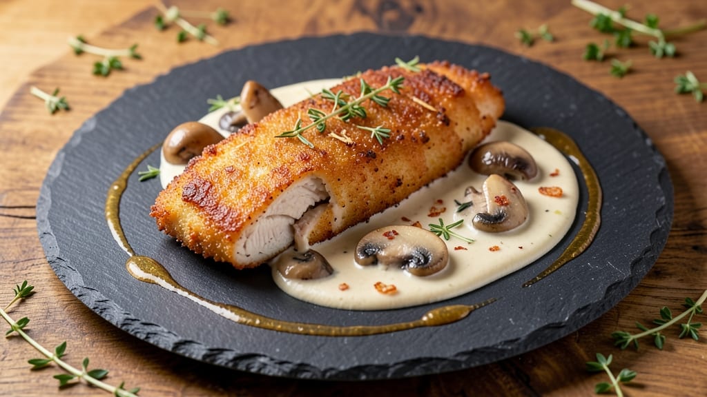 Chicken Schnitzel With Mushroom Cream Sauce Recipe: Crispy Breaded Cutlets Smothered in Rich Wild Mushroom Sauce