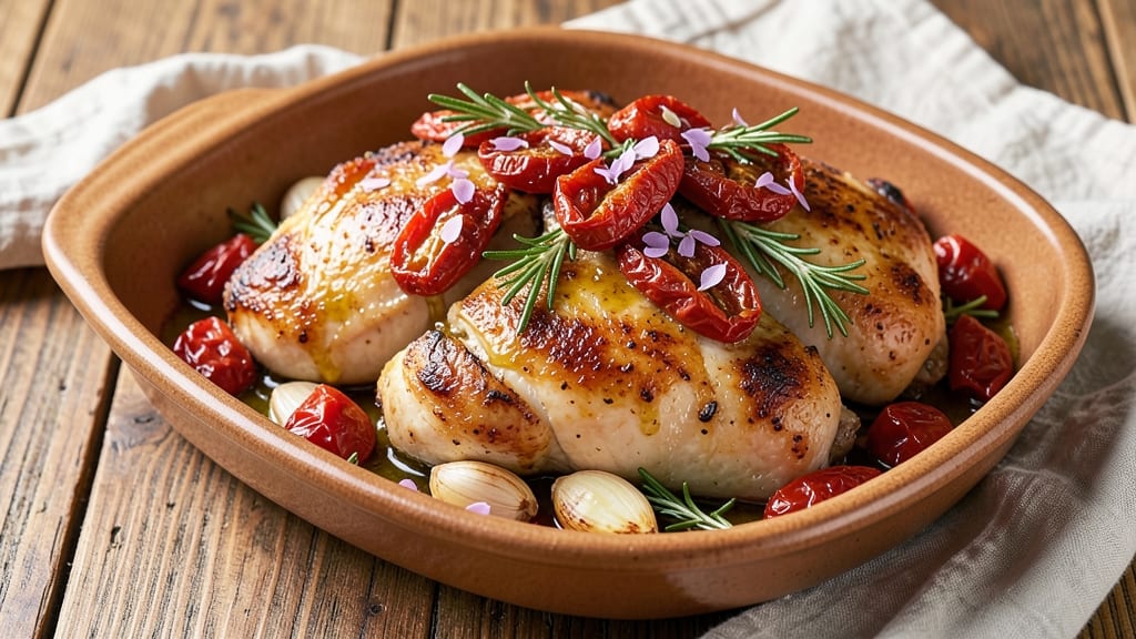 Baked Chicken With Sun-Dried Tomatoes Recipe: Mediterranean Herb Crisp With Tangy Bites