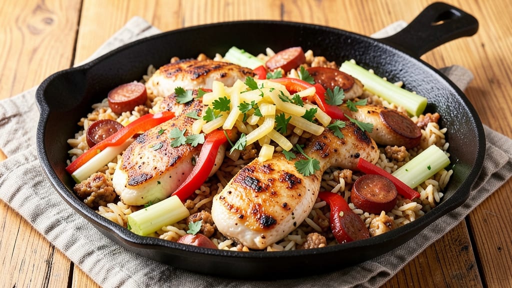 Baked Chicken and Sausage Jambalaya Recipe: Smoky Spice-Packed One-Pan Feast